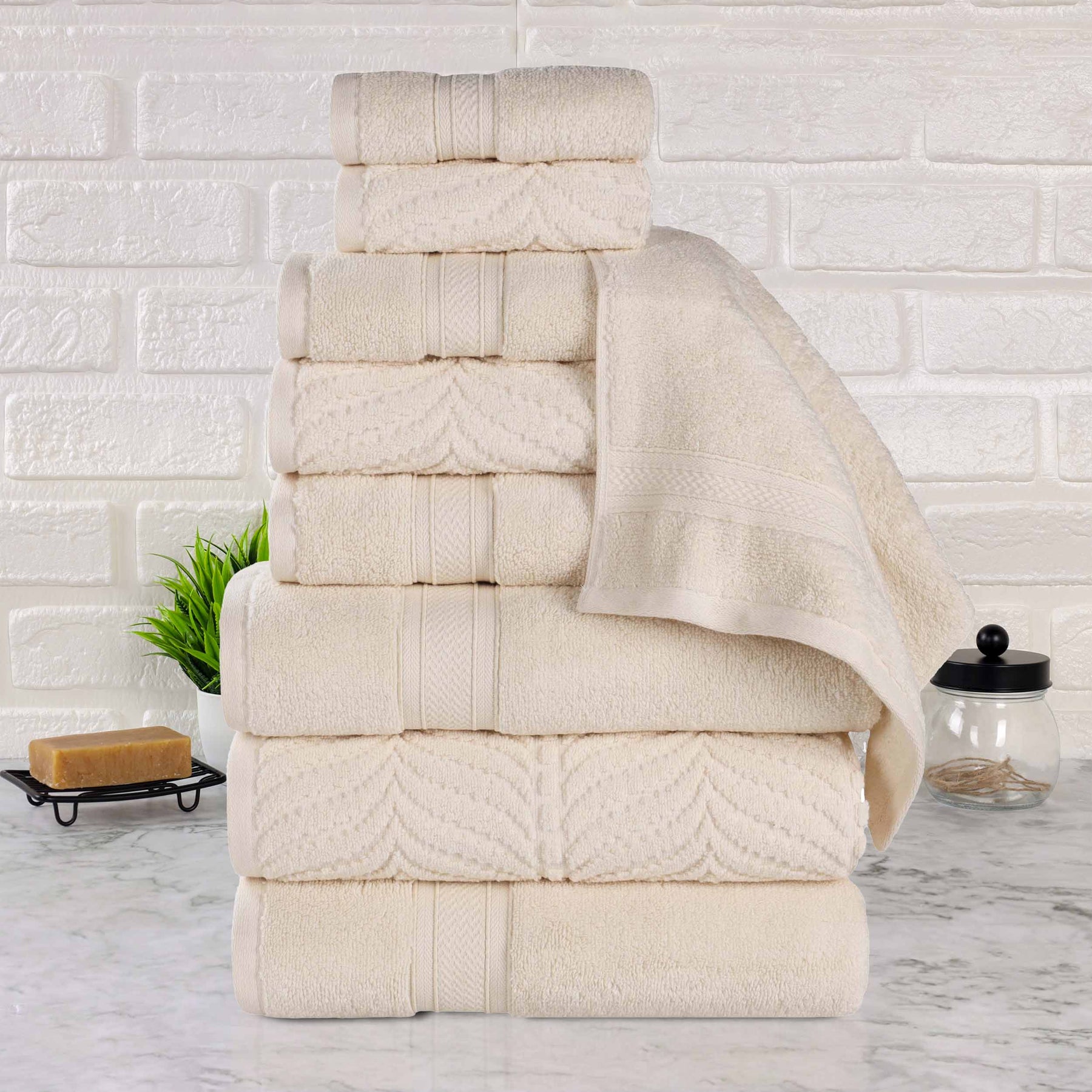 Chevron Zero Twist Solid and Jacquard Cotton 9 Piece Towel Set