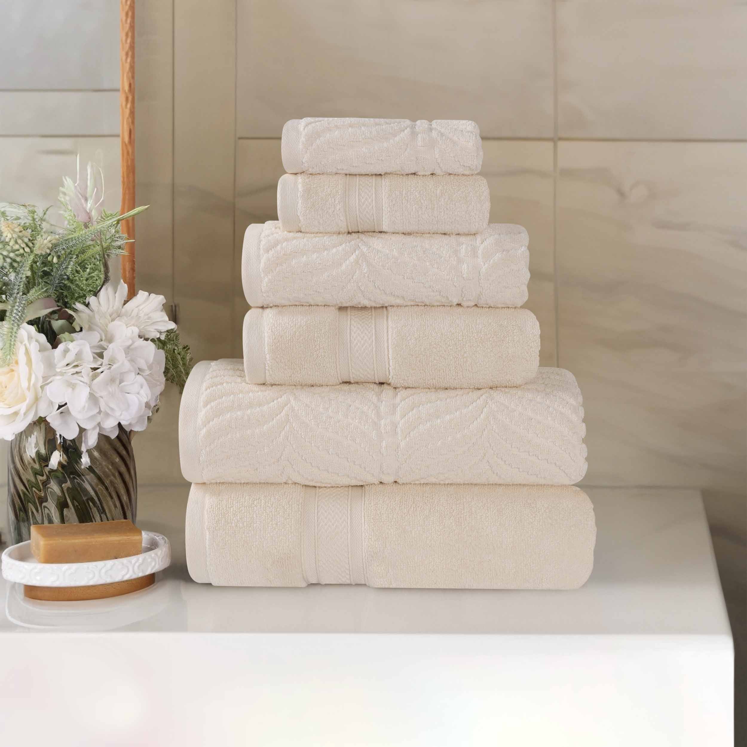 Chevron Zero Twist Solid and Jacquard Soft Cotton 6 Piece Towel Set - Towel Set by Superior