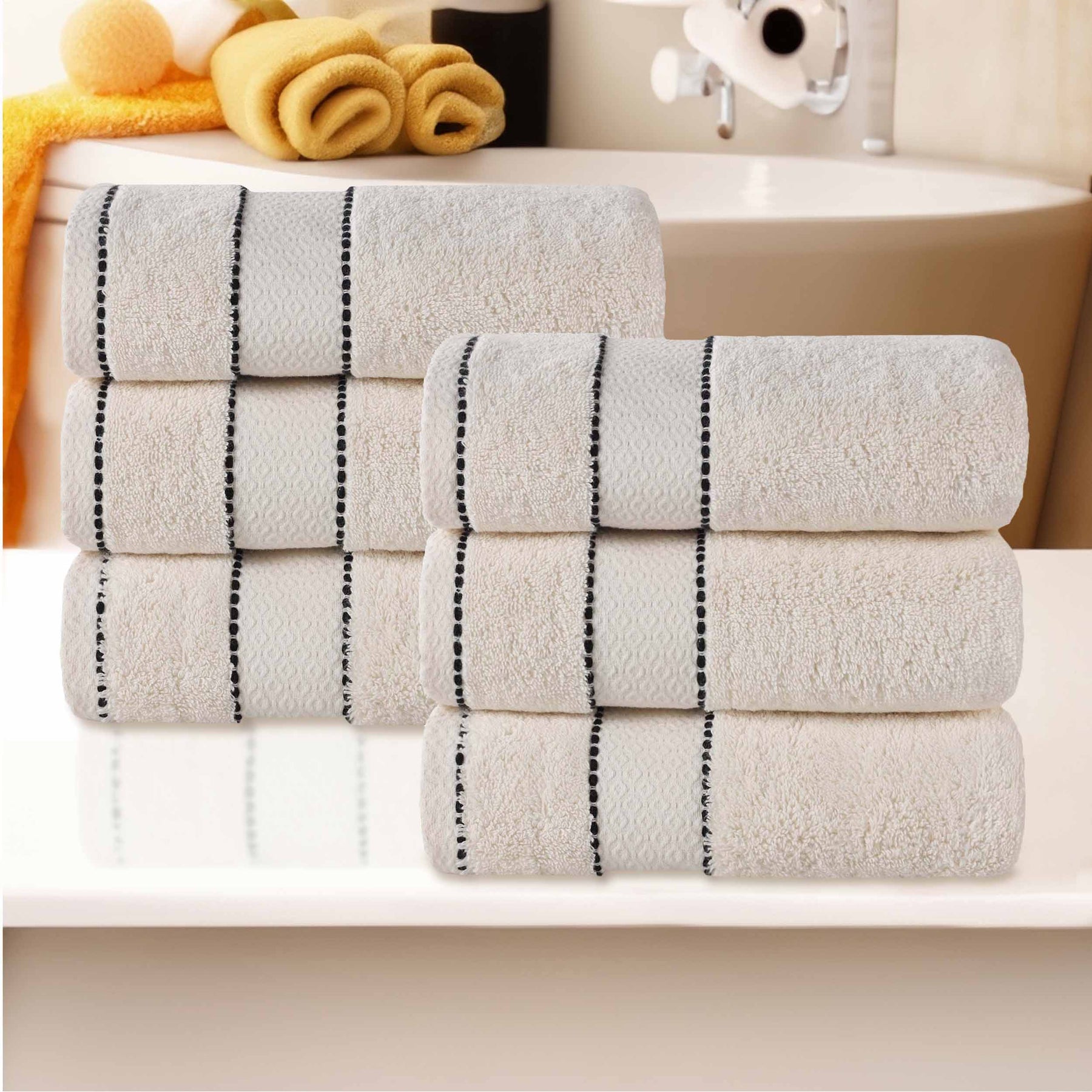 Niles Egyptian Giza Cotton Plush Thick Absorbent Hand Towel Set of 6 - Ivory