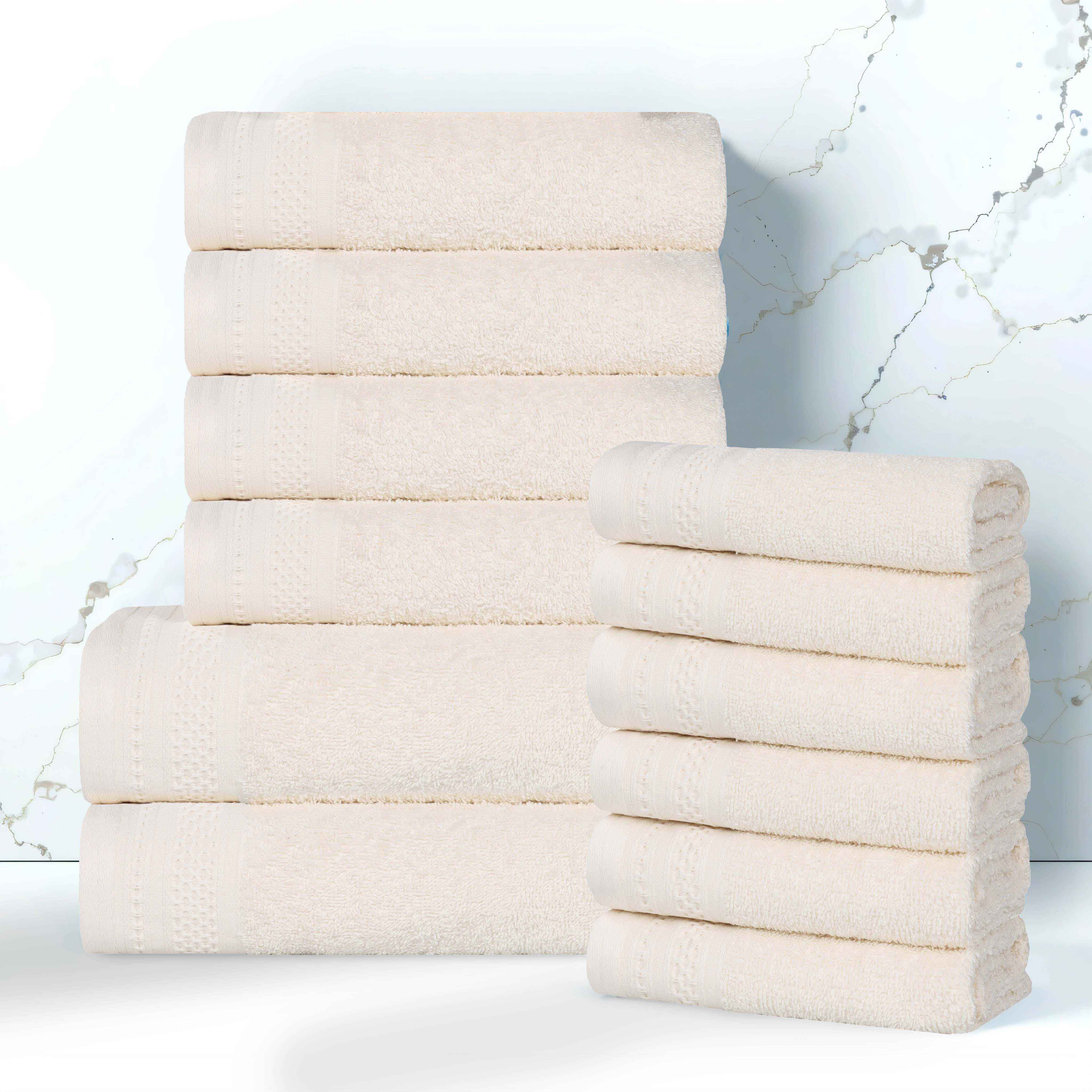 Honeycomb Textured Waffle Border Cotton 12 Piece Towel Set - Towel Set by Superior