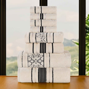 Sadie Zero Twist Cotton Solid and Jacquard Floral 8 Piece Towel Set