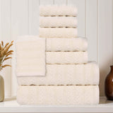 Zuma Zero Twist Cotton Medium Weight Waffle Stripes 8 Piece Towel Set - Towel Set by Superior