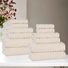 Mika Smart Twist Cotton Solid Textured Ribbed 12 Piece Towel Set