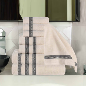 Brea Zero Twist Cotton Ribbed Geometric Border 8 Piece Towel Set