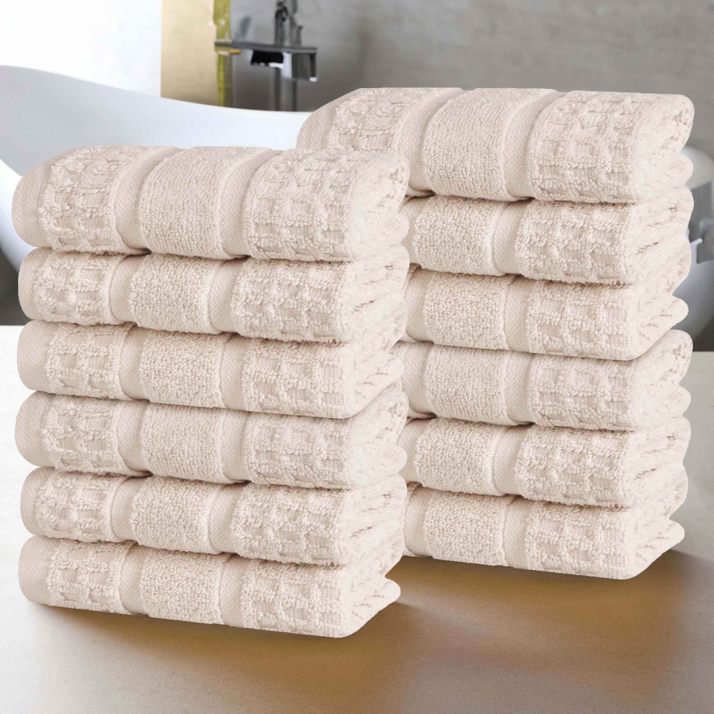 Napa Zero Twist Cotton Solid Waffle Face Towel Washcloth Set of 12 - Towel Set by Superior