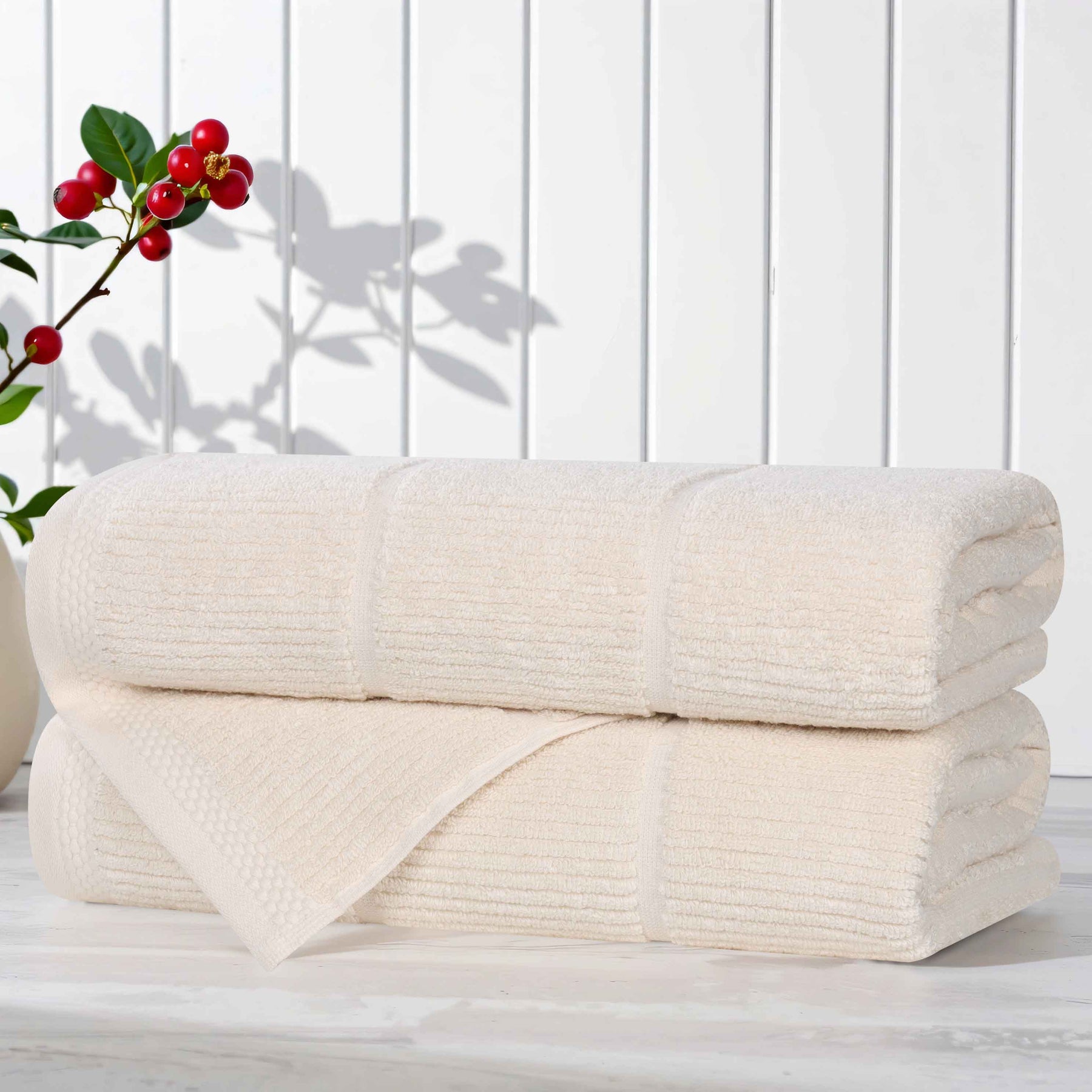 Milo Smart Twist Cotton Solid Ribbed Bath Towels, Set of 2