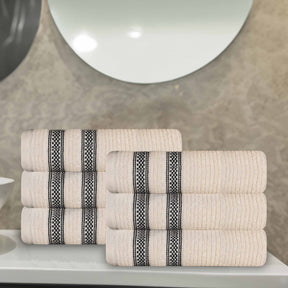 Brea Zero Twist Cotton Ribbed Modern Geometric Hand Towel Set of 6