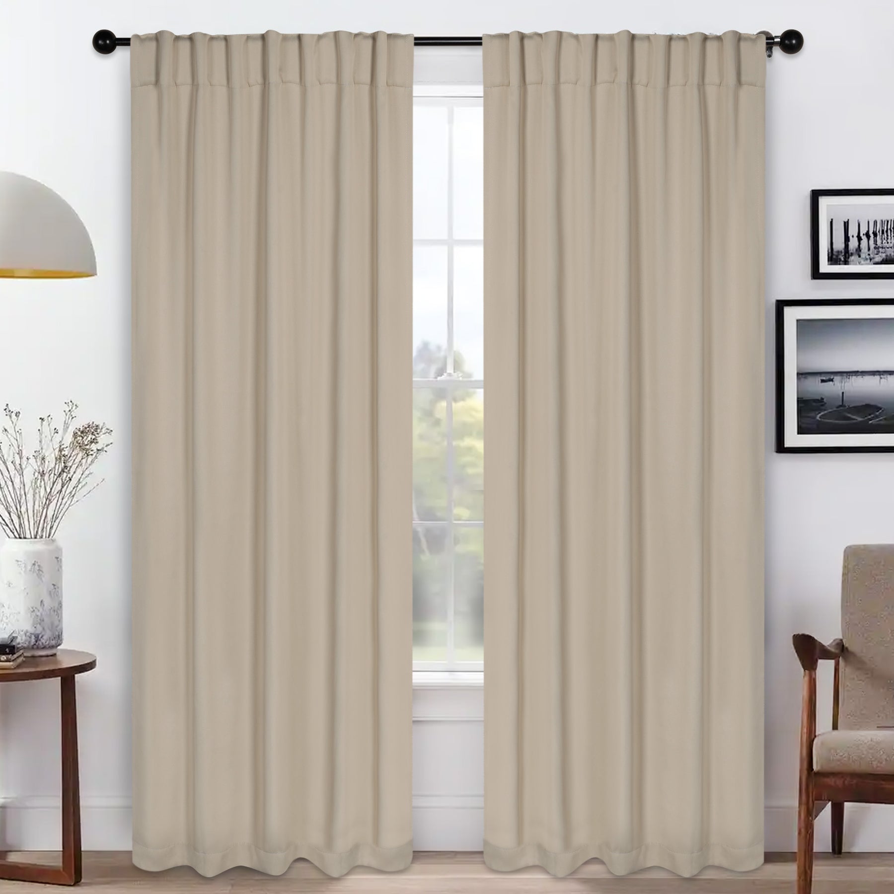 Solid Room Darkening Blackout Curtain Panels, Back Tabs, Set of 2 - Ivory