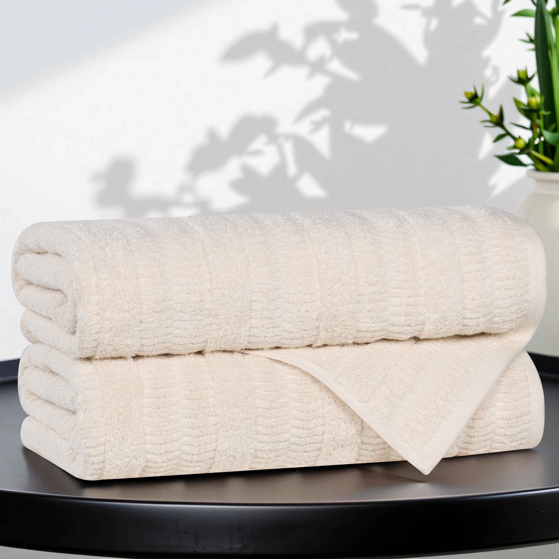 Mika Smart Twist Cotton Solid Textured Ribbed Bath Towels, Set of 2