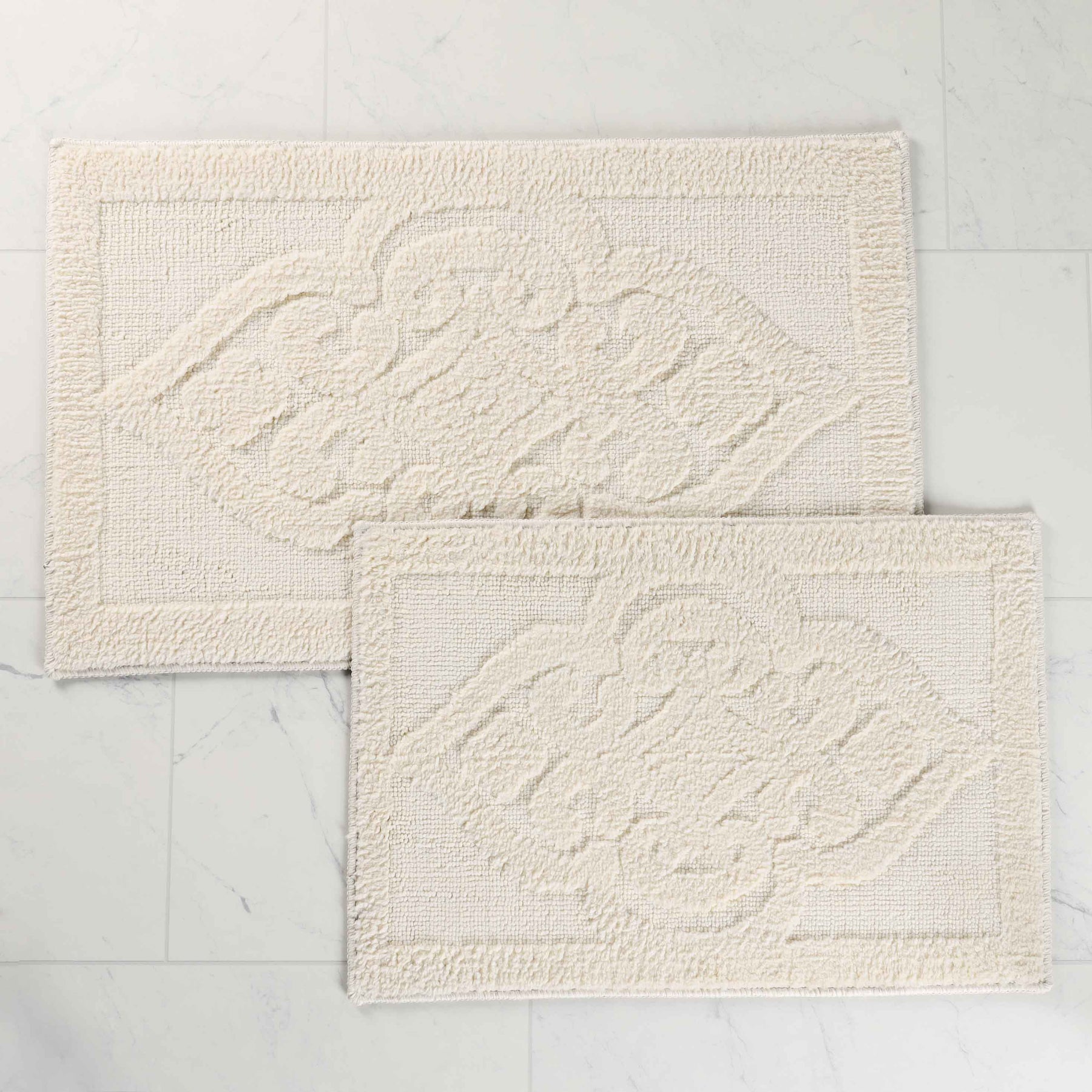 Myra Medallion Textured Jacquard Machine Washable Bath Rugs, Set of 2