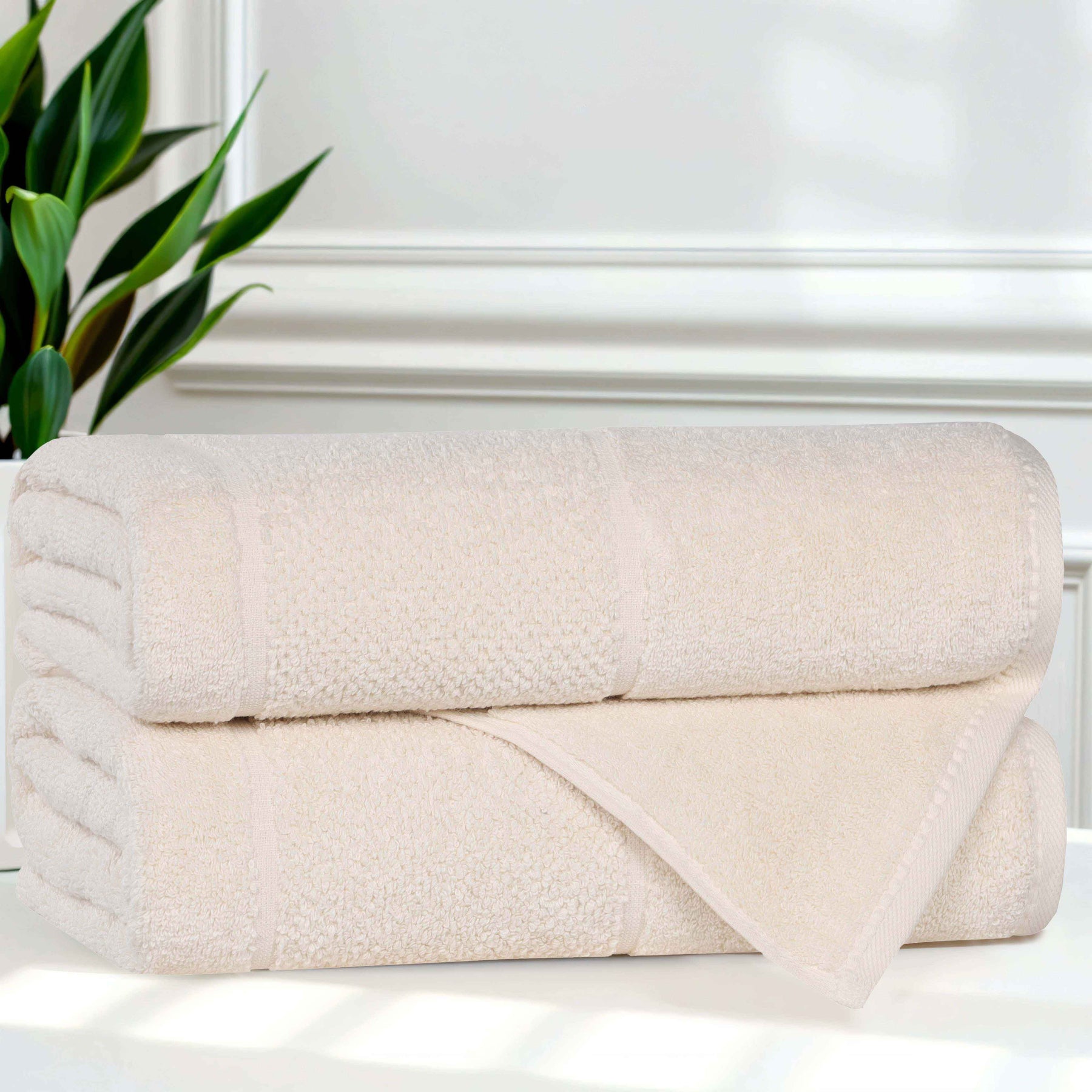 Mile Smart Twist Cotton Solid Thick Border Bath Towels, Set of 2