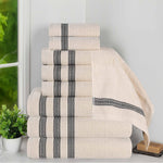 Brea Zero Twist Cotton Ribbed Geometric Border 9 Piece Towel Set - Towel Set by Superior