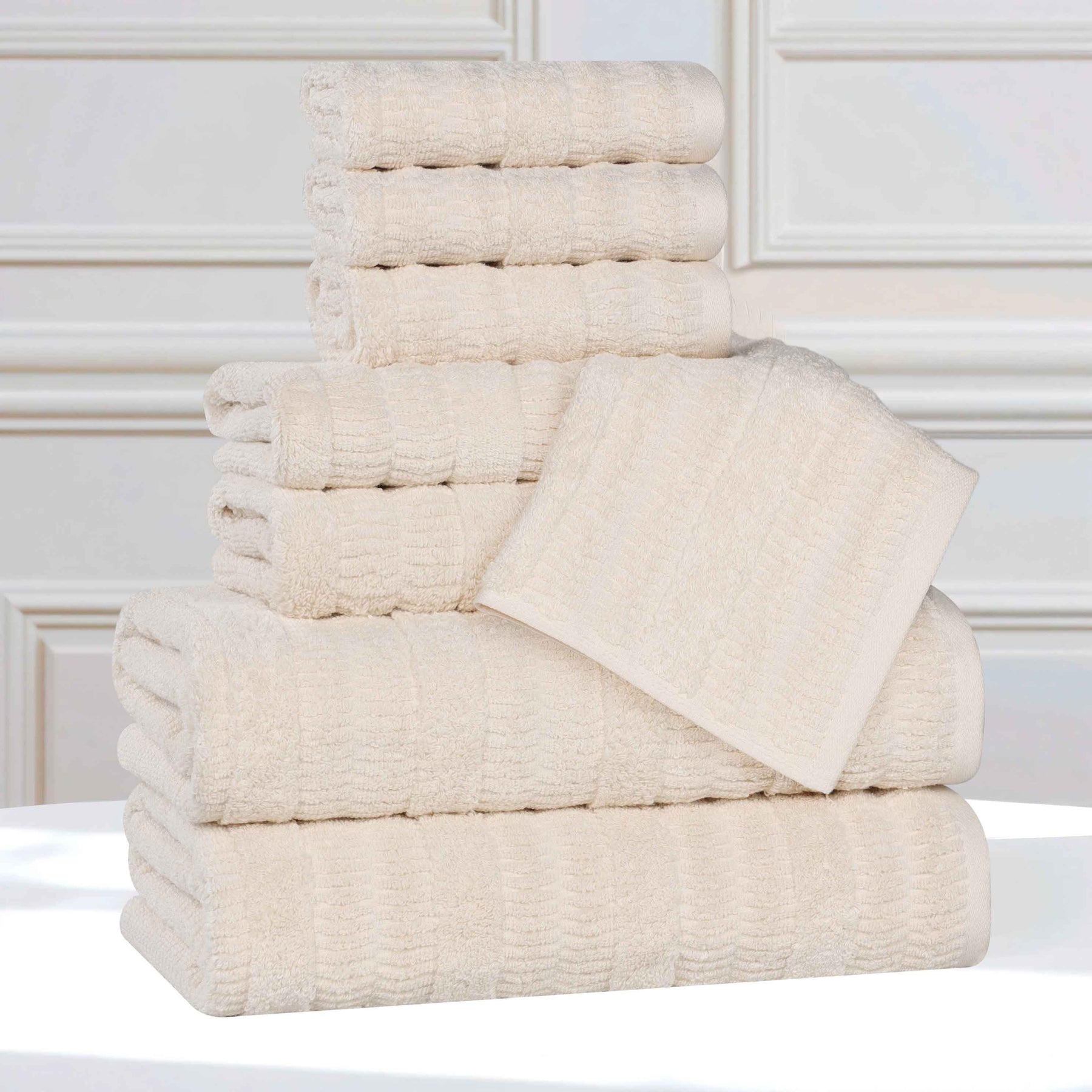 Mika Smart Twist Cotton Solid Textured Ribbed 8 Piece Towel Set