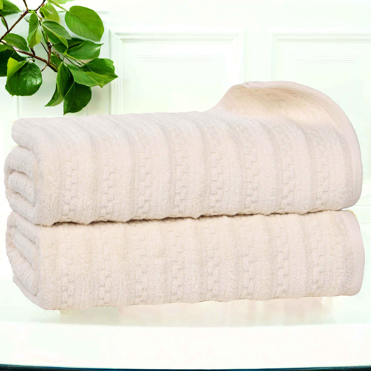 Zuma Zero Twist Cotton Waffle Textured Stripes Bath Towels, Set of 2