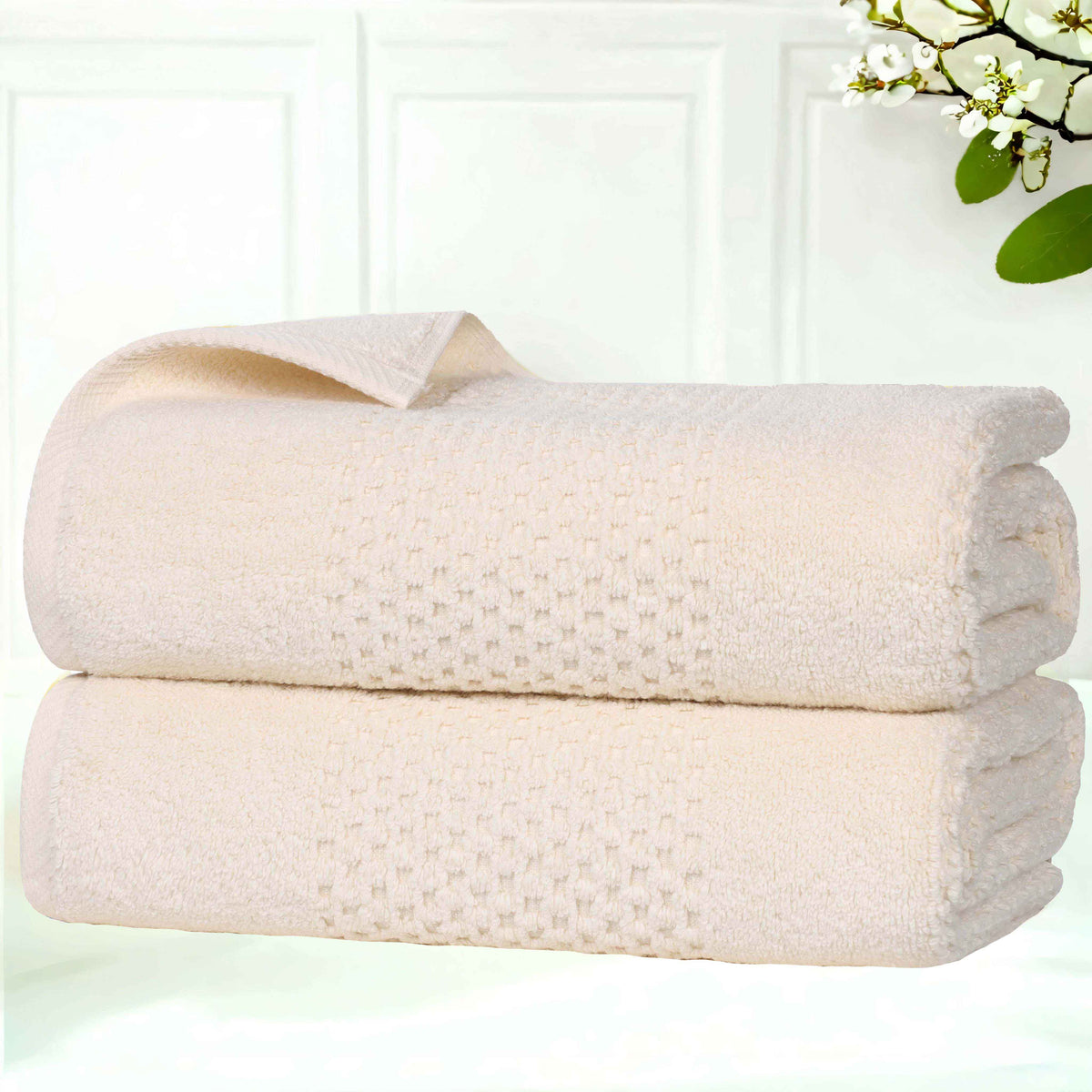 Playa Zero Twist Cotton Solid Waffle Textured Bath Towels, Set of 2