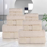 Chevron Zero Twist Solid and Jacquard Soft Cotton 12 Piece Towel Set - Towel Set by Superior