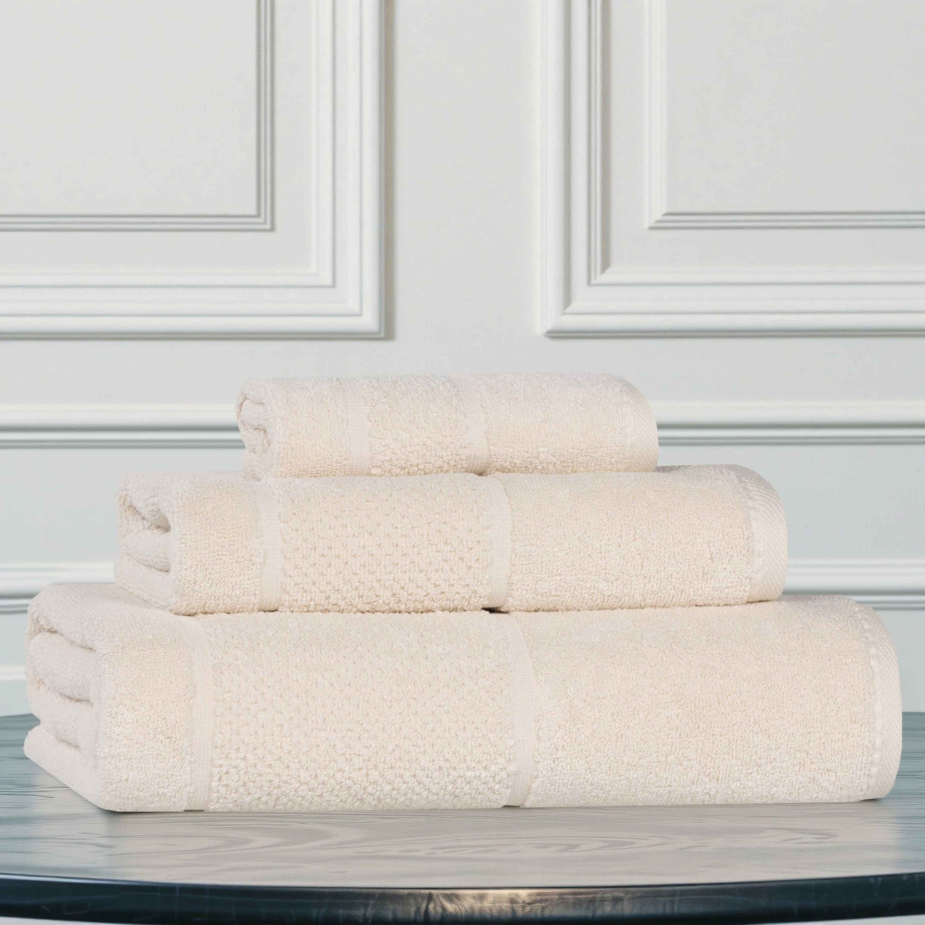 Mile Smart Twist Cotton Solid Thick Border 3 Piece Towel Set