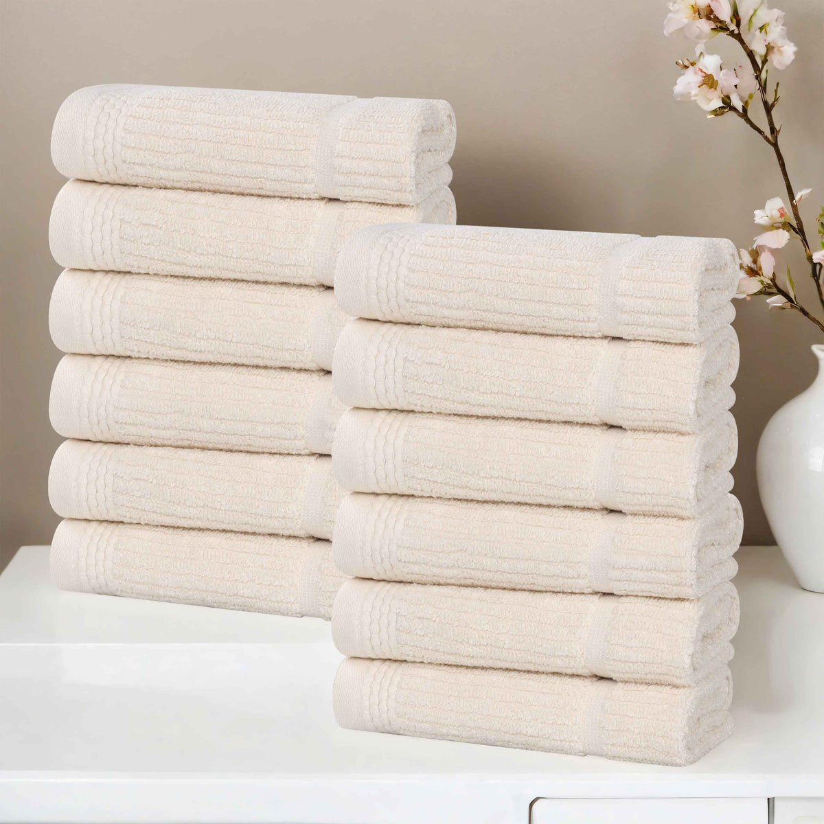 Milo Smart Twist Cotton Medium Weight Solid Face Towels, Set of 12