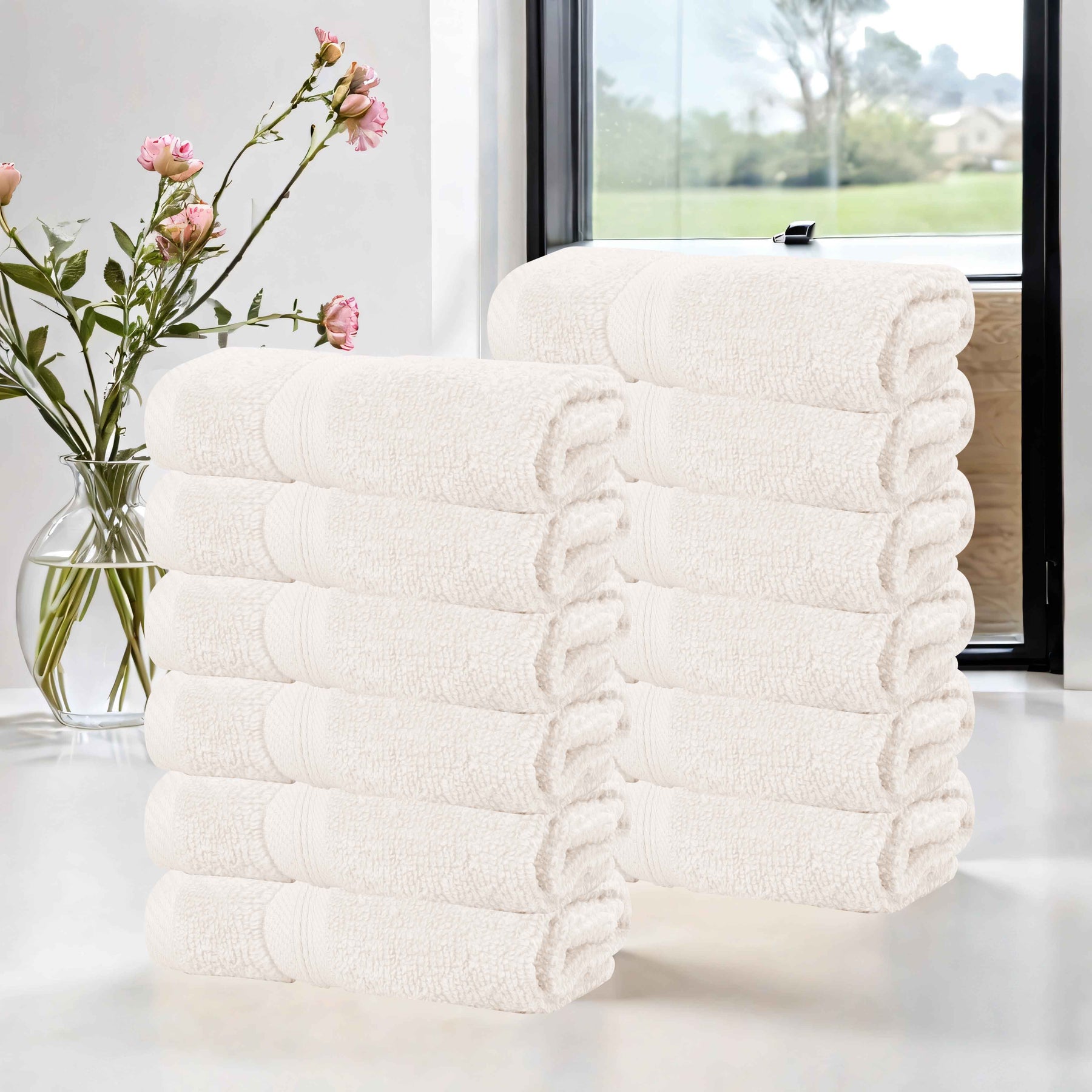 Smart Dry Zero Twist Cotton Medium Weight Face Towels, Set of 12