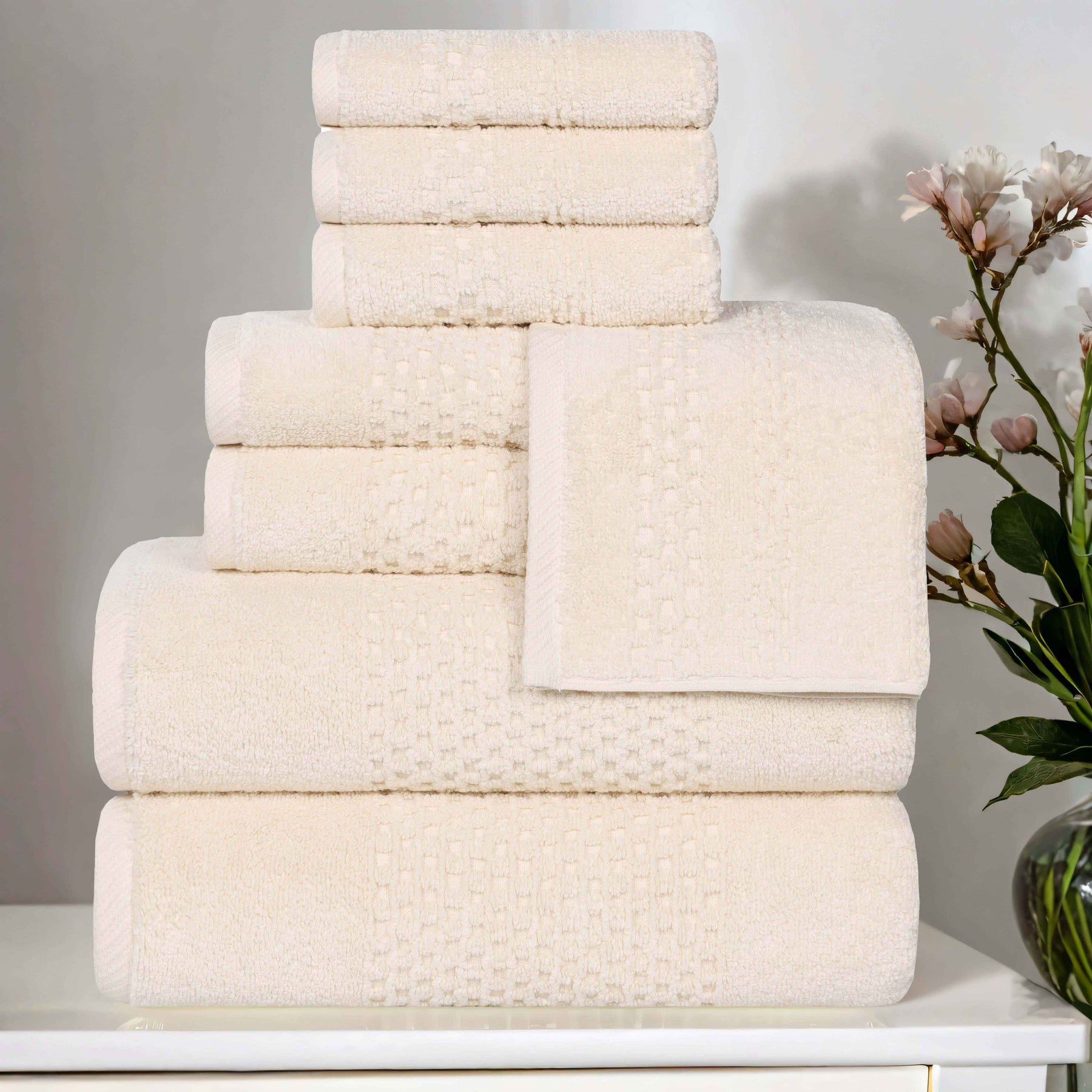 Playa Zero Twist Cotton Solid Waffle Textured 8 Piece Towel Set