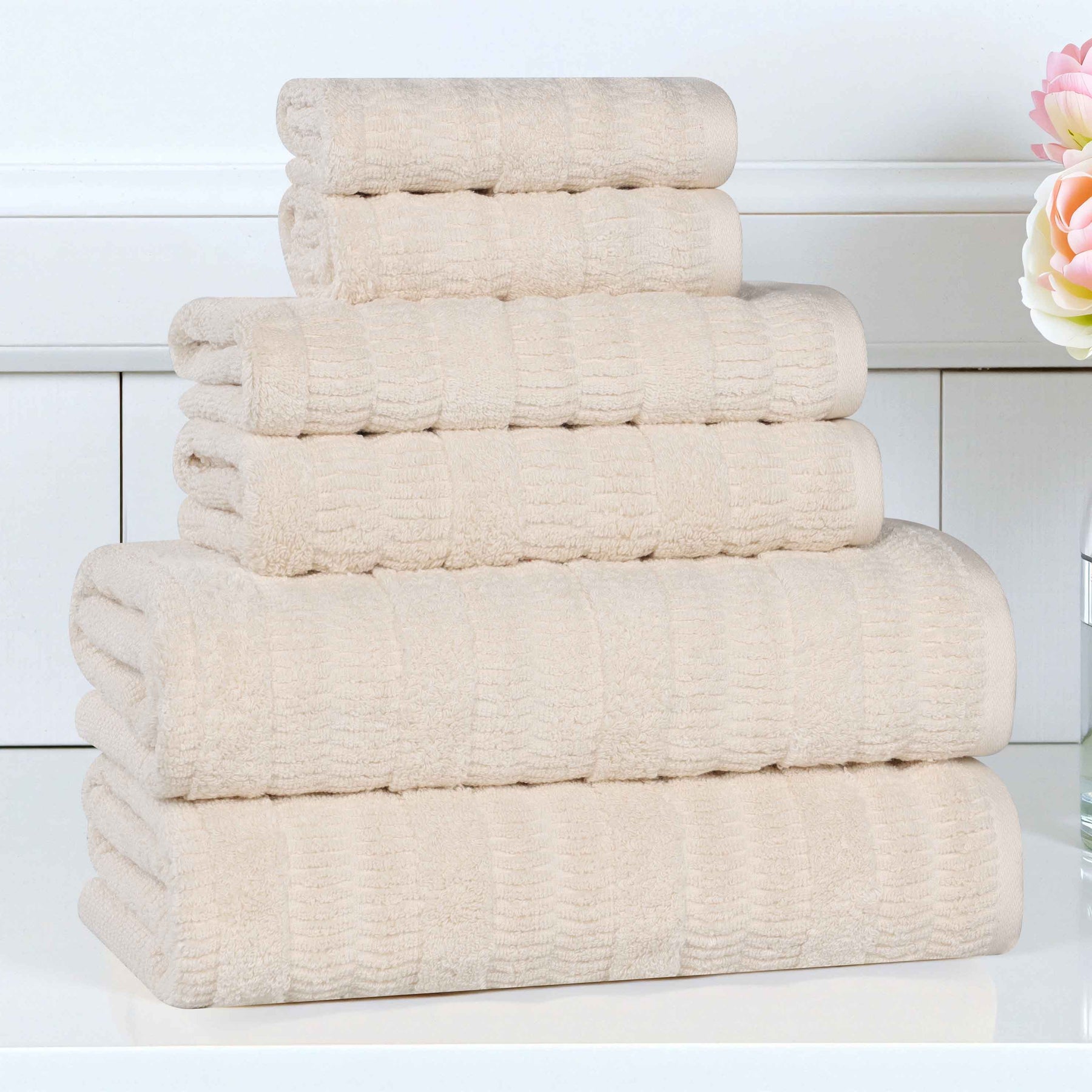 Mika Smart Twist Cotton Solid Textured Ribbed 6 Piece Towel Set