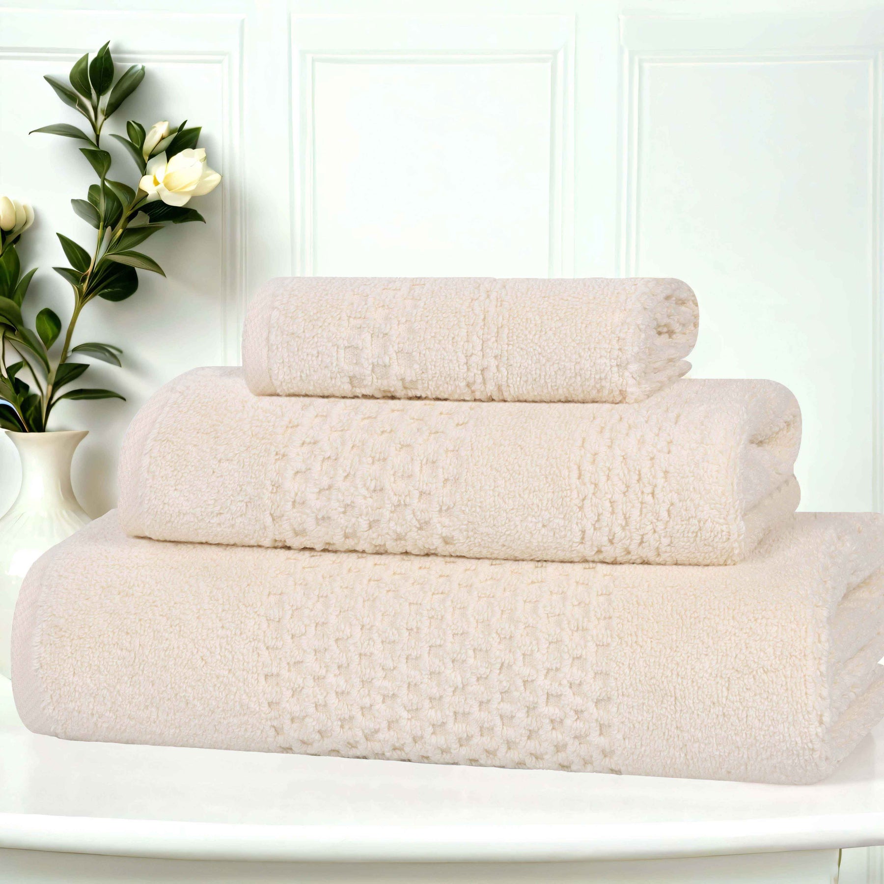 Playa Zero Twist Cotton Solid Waffle Textured 3 Piece Towel Set