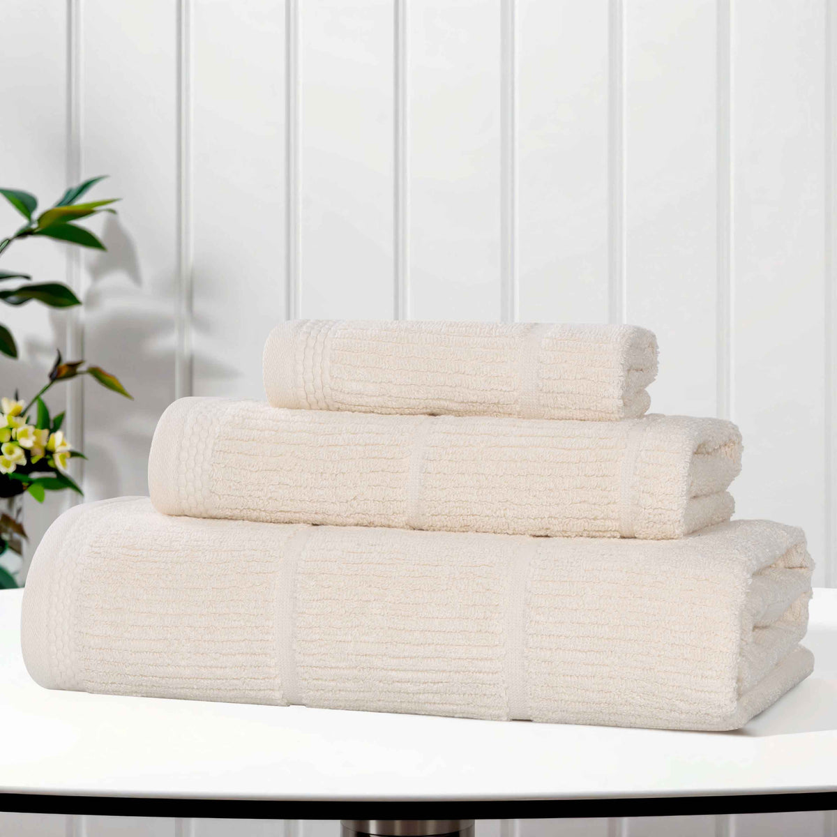 Milo Smart Twist Cotton Solid Ribbed 3 Piece Towel Set