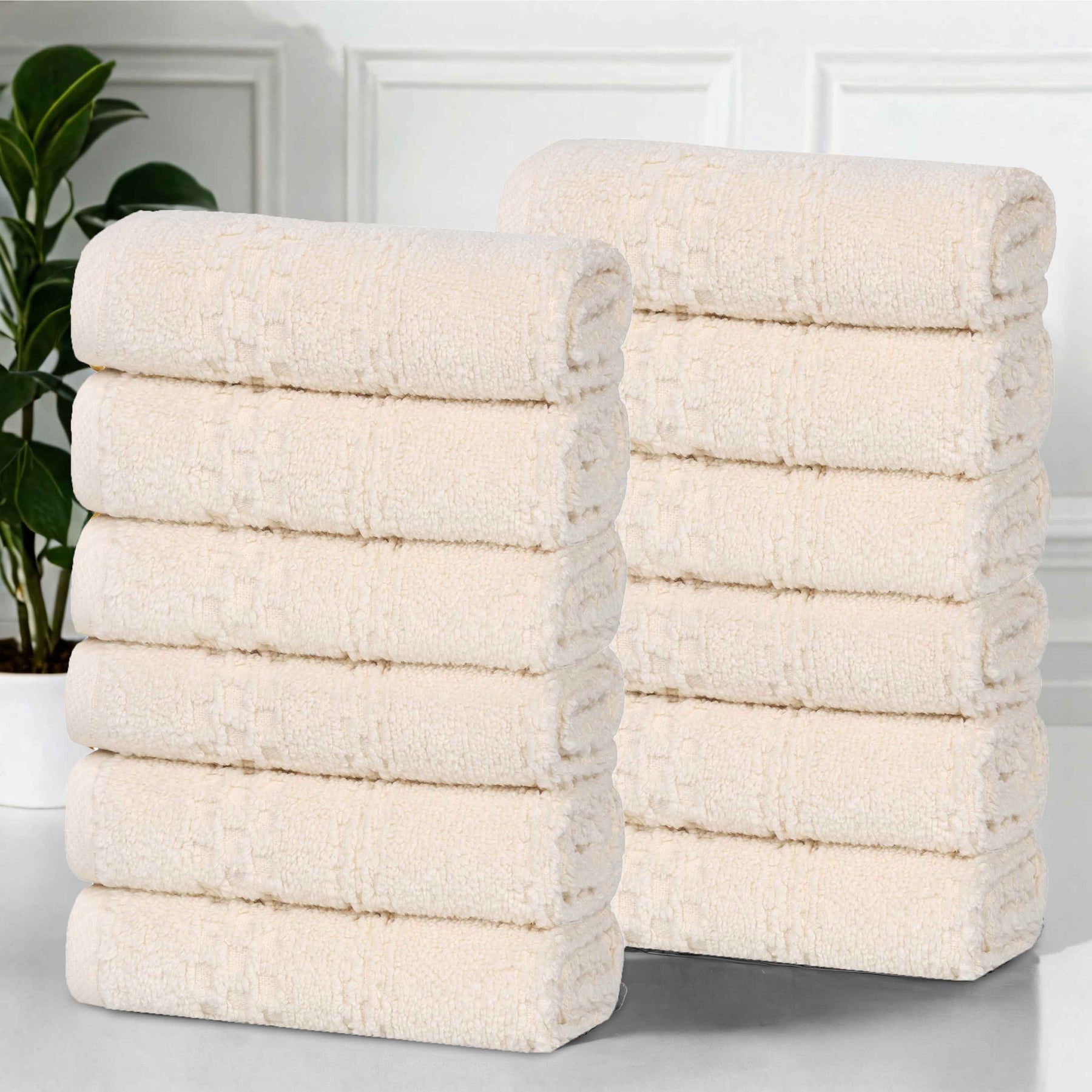 Playa Zero Twist Cotton Solid Waffle Textured Face Towels, Set of 12