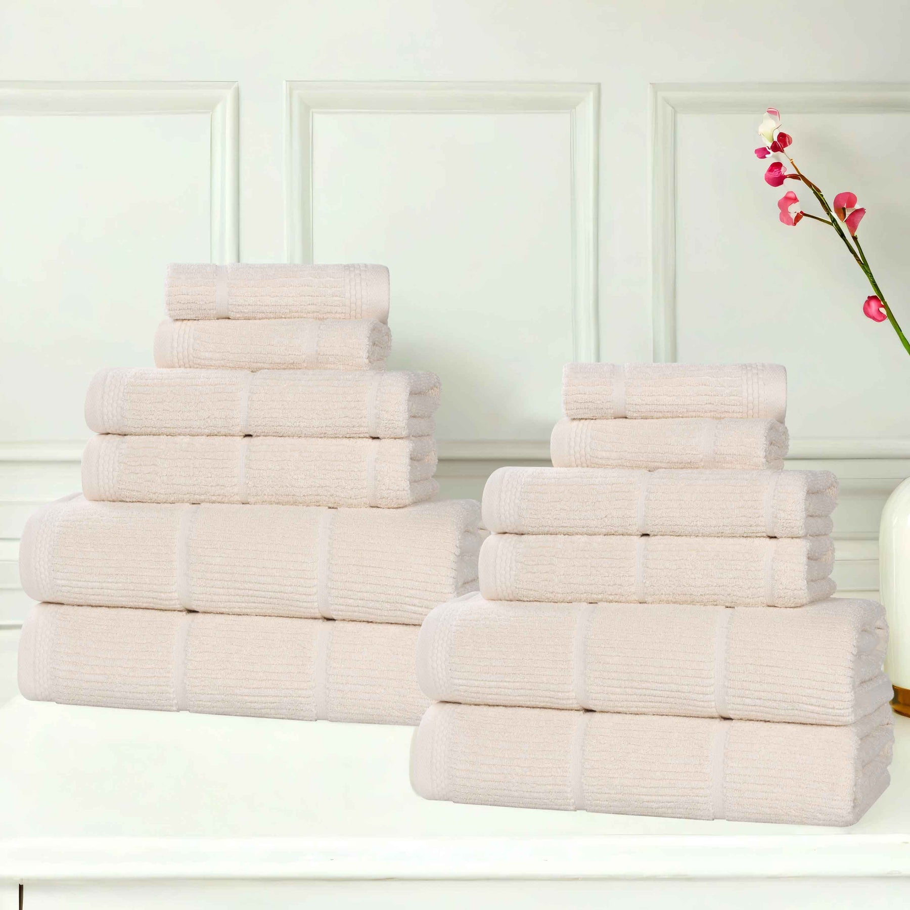 Milo Smart Twist Cotton Medium Weight Solid Ribbed 12 Piece Towel Set