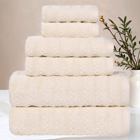 Zuma Zero Twist Cotton Medium Weight Waffle Stripes 6 Piece Towel Set