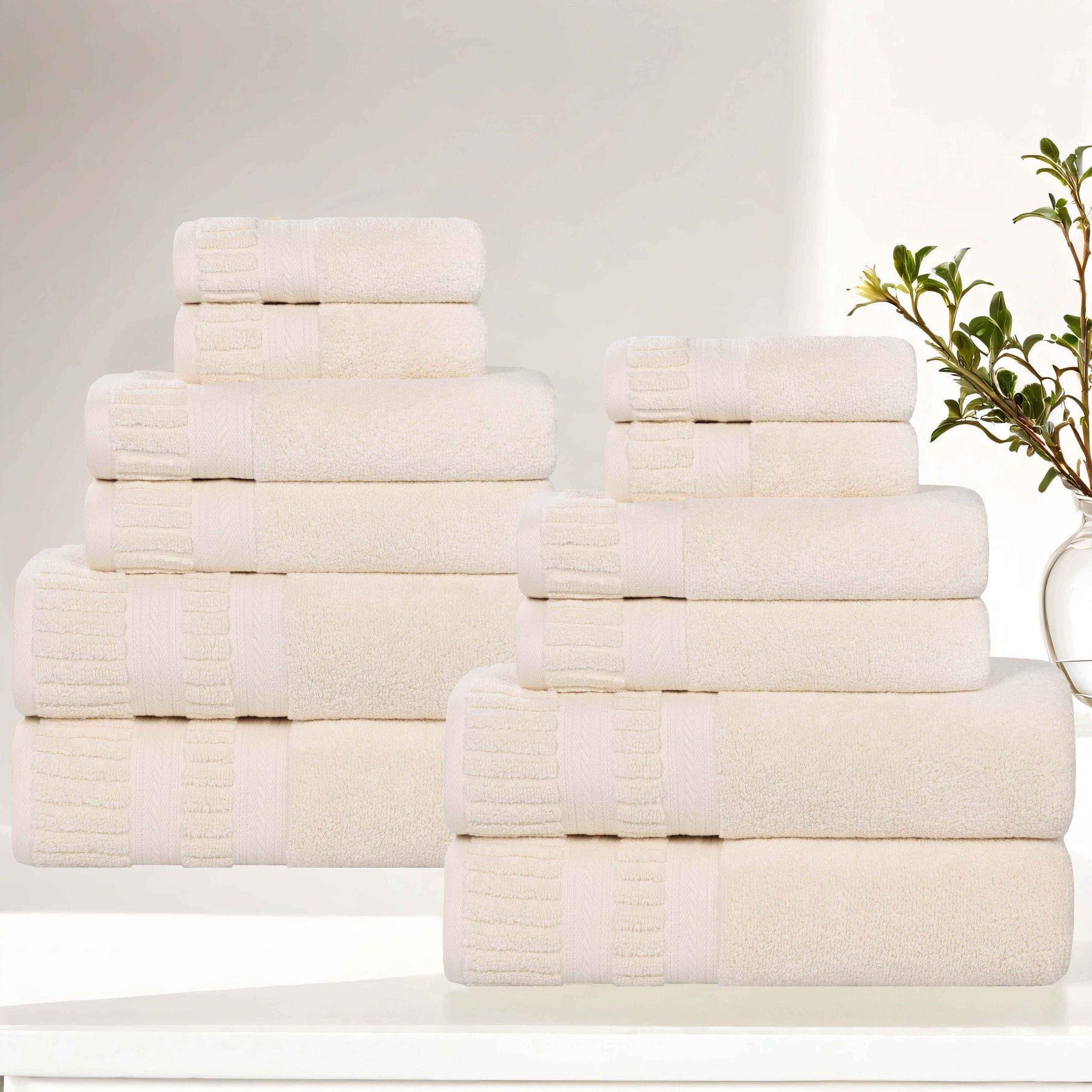 Venice Zero Twist Cotton Medium Weight Absorbent 12 Piece Towel Set