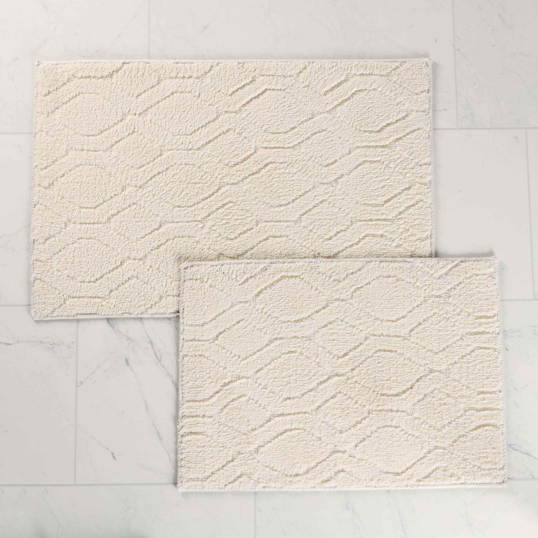 Brou Diamond Lattice Textured Machine Washable Bath Rugs, Set of 2