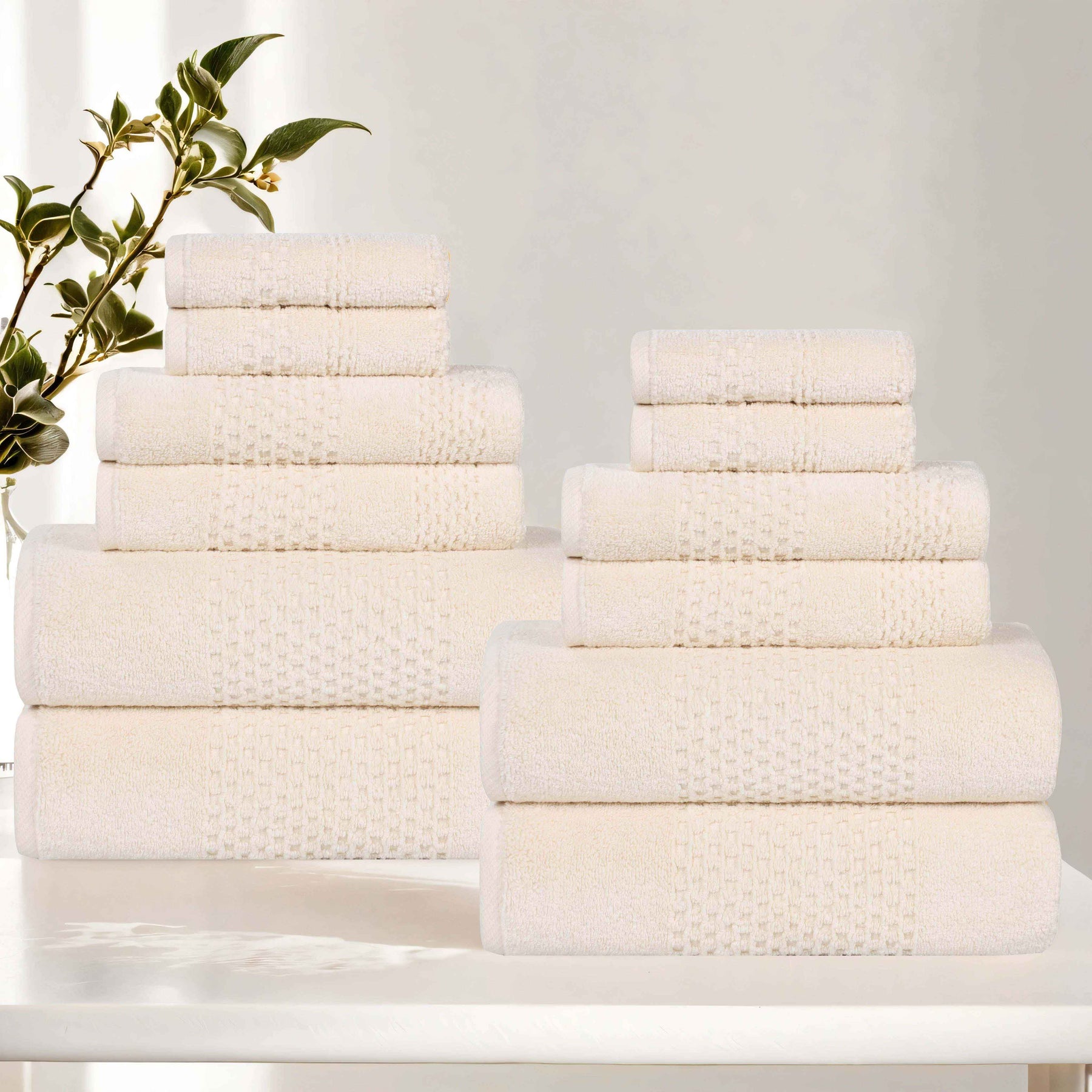 Playa Zero Twist Cotton Solid Waffle Textured 12 Piece Towel Set