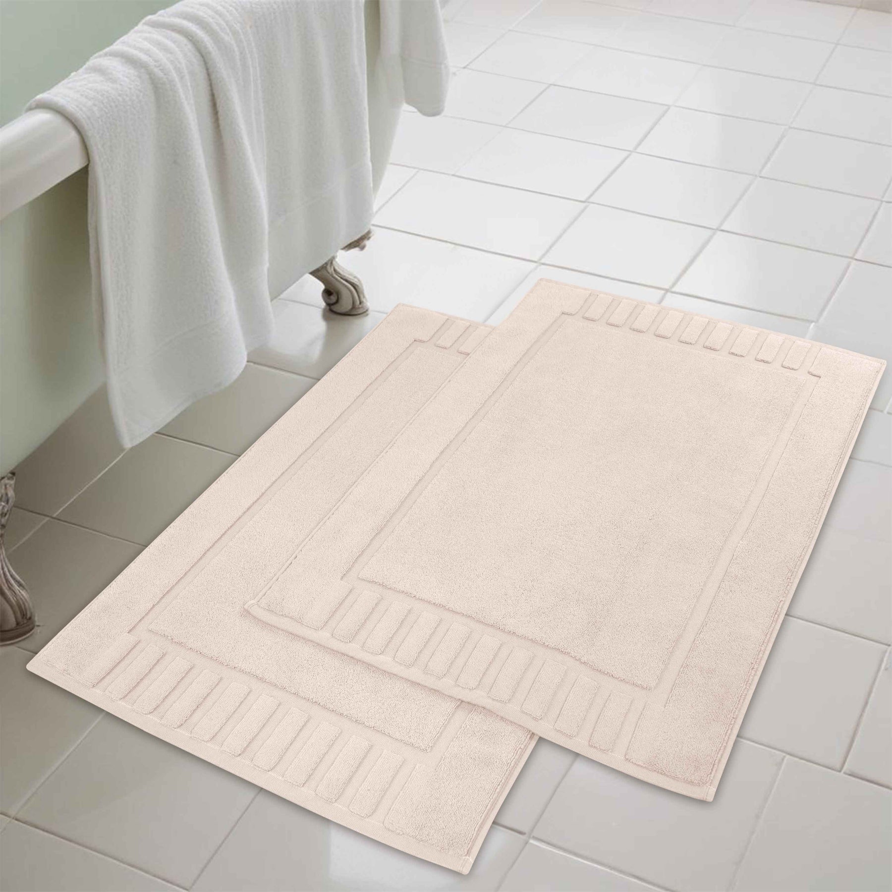 Leo Cotton Solid Modern Absorbent Heavy Washable Bath Mat Set of 2