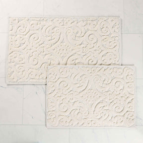 Venere Floral Scroll Textured Machine Washable Bath Rugs, Set of 2