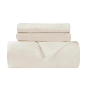 Cotton Flannel Solid Duvet Cover Set with Button Closure - Ivory