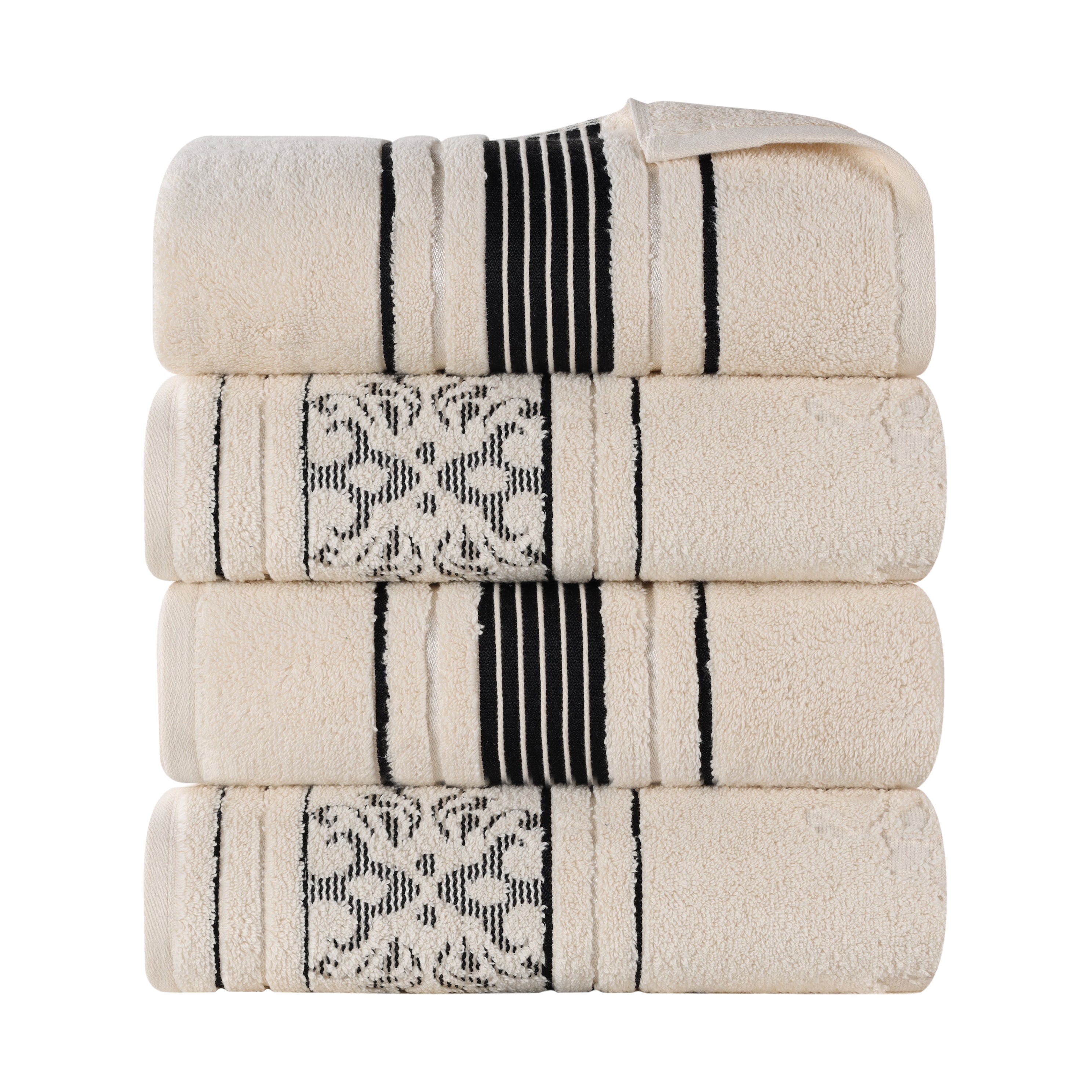 Sadie Zero Twist Cotton Solid and Jacquard Floral Bath Towel Set of 4 - Bath Towel by Superior