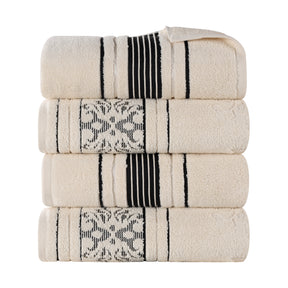 Sadie Zero Twist Cotton Solid and Jacquard Floral Bath Towel Set of 4