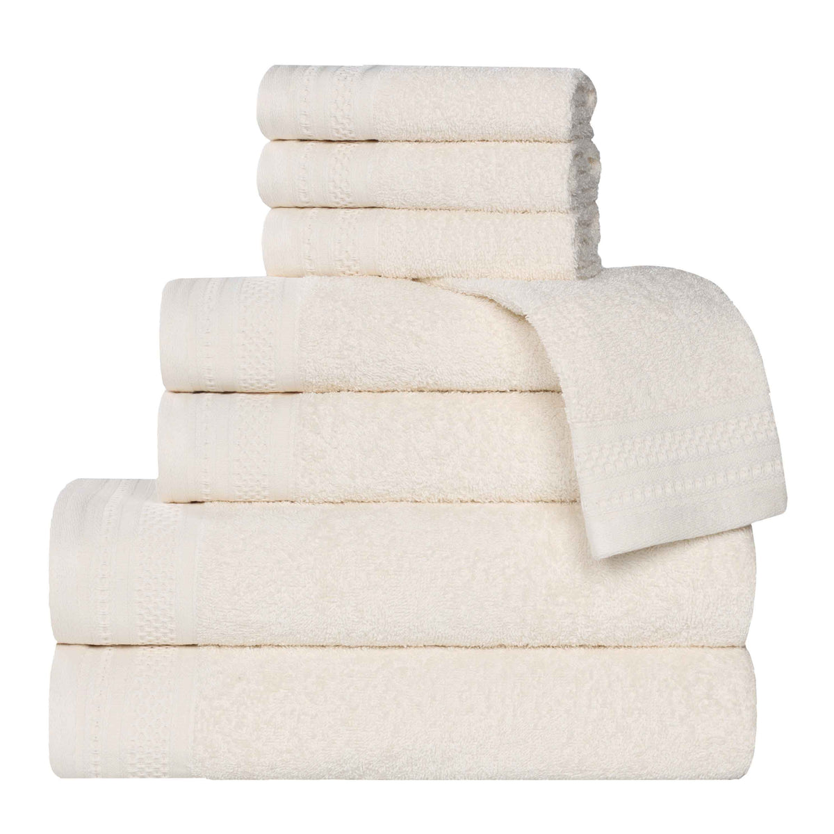 Honeycomb Textured Waffle Border Cotton 8 Piece Towel Set