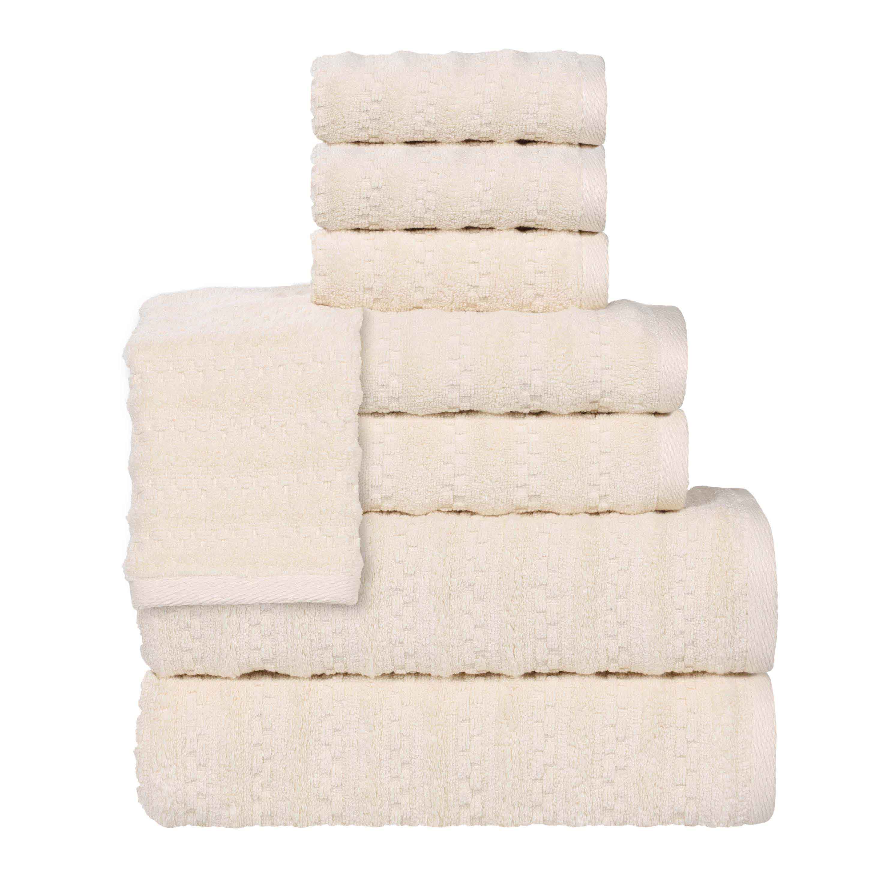 Zuma Zero Twist Cotton Medium Weight Waffle Stripes 8 Piece Towel Set - Towel Set by Superior