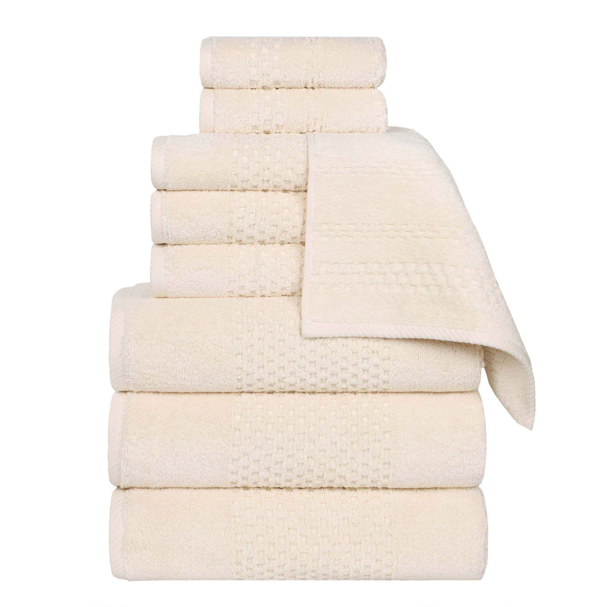 Playa Zero Twist Cotton Solid Waffle Textured 9 Piece Towel Set