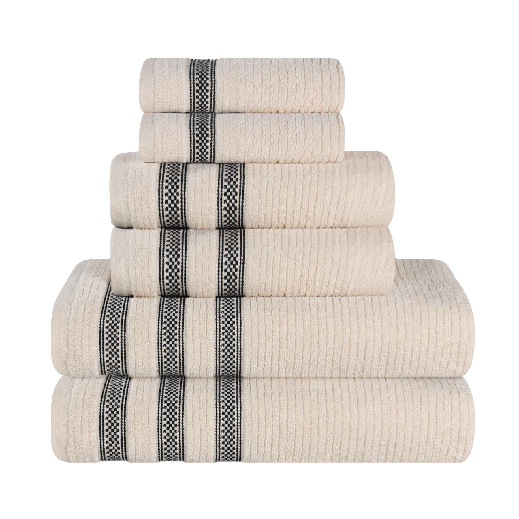 Brea Zero Twist Cotton Ribbed Geometric Border 6 Piece Towel Set