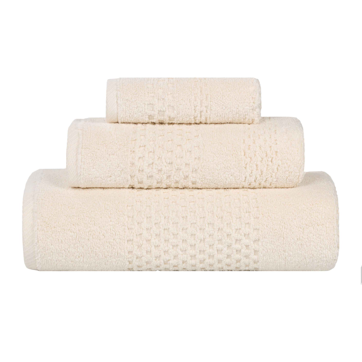 Playa Zero Twist Cotton Solid Waffle Textured 3 Piece Towel Set