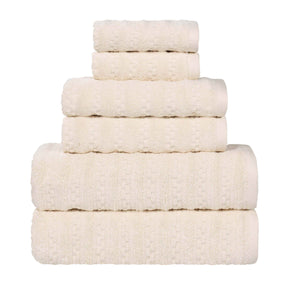 Zuma Zero Twist Cotton Medium Weight Waffle Stripes 6 Piece Towel Set