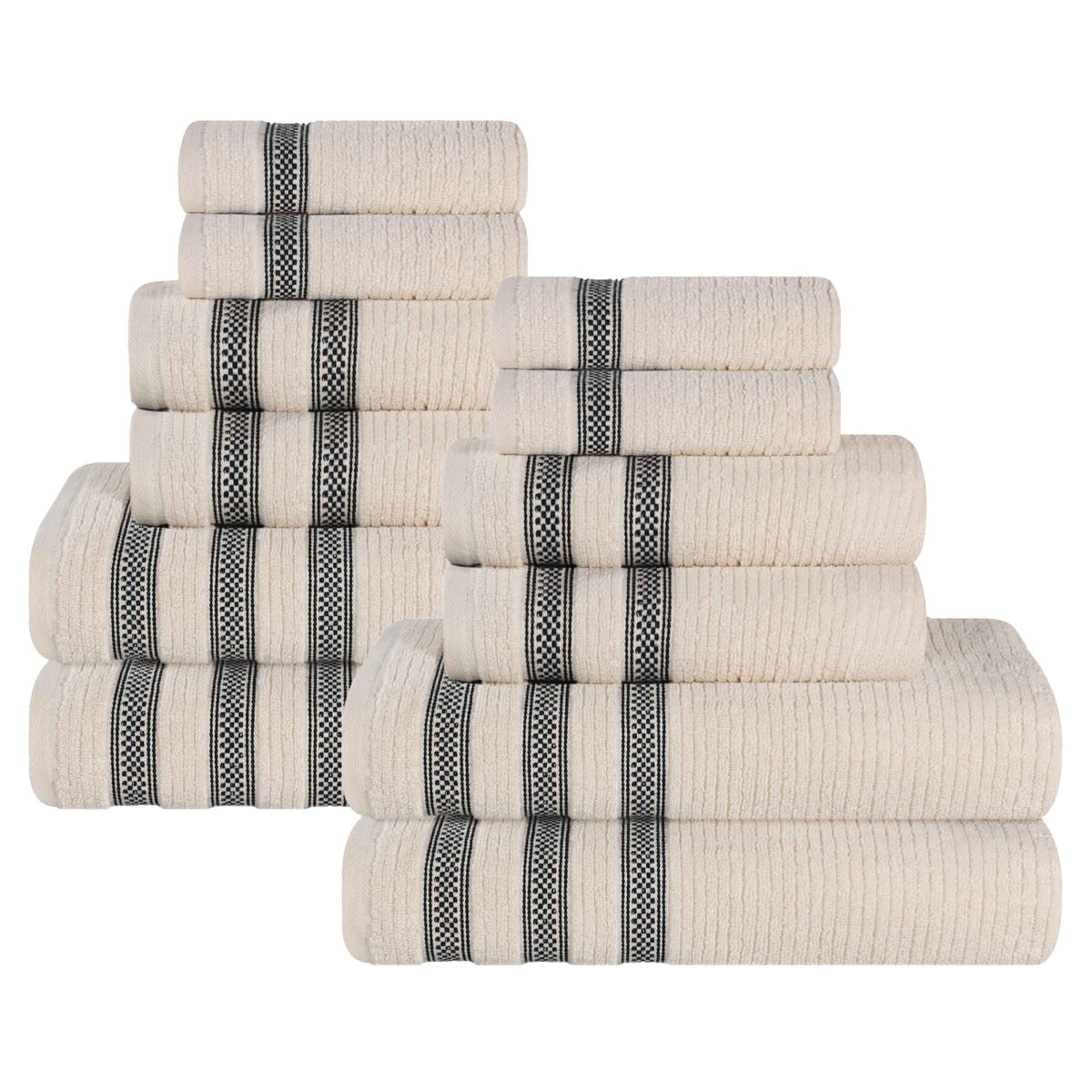 Brea Zero Twist Cotton Ribbed Geometric Border 12 Piece Towel Set