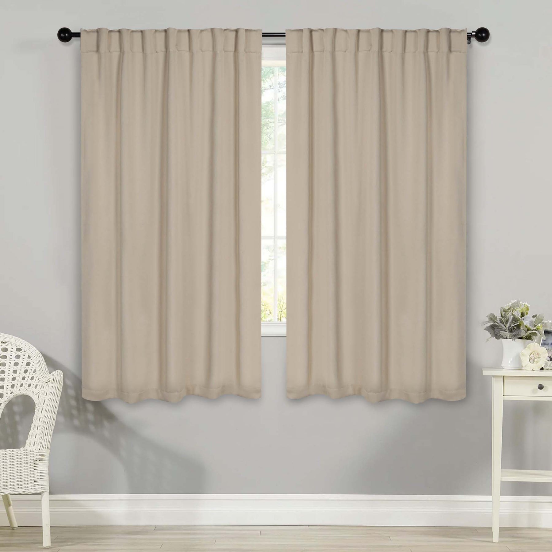 Solid Room Darkening Blackout Curtain Panels, Back Tabs, Set of 2 - Ivory