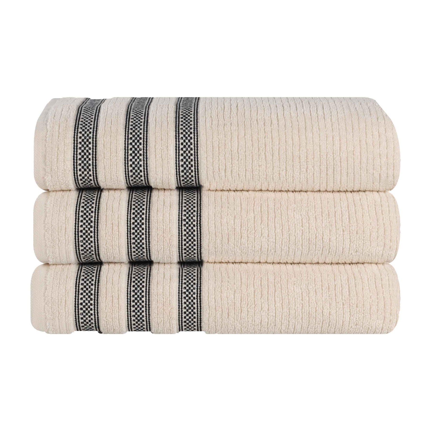 Brea Zero Twist Cotton Ribbed Geometric Border Bath Towel Set of 3