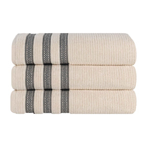 Brea Zero Twist Cotton Ribbed Geometric Border Bath Towel Set of 3