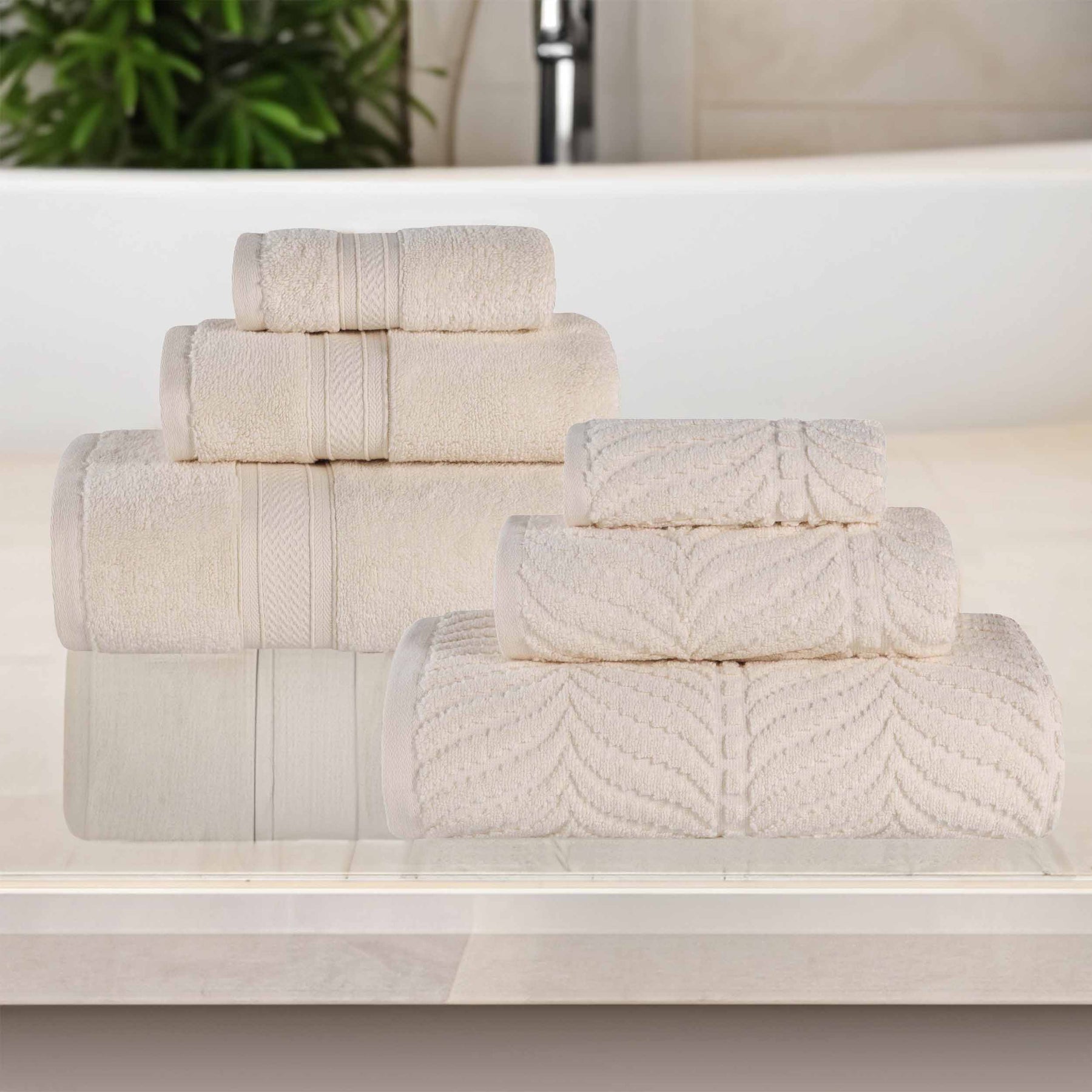 Chevron Zero Twist Solid and Jacquard Soft Cotton 6 Piece Towel Set