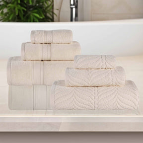 Chevron Zero Twist Solid and Jacquard Soft Cotton 6 Piece Towel Set